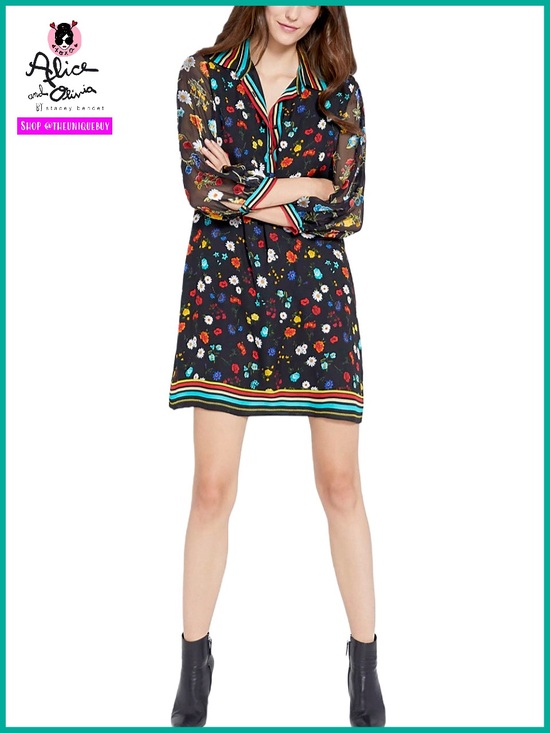 Alice + Olivia Dresses & Skirts - Alice + Olivia Lalita Floral Collared Mini Shirt Dress